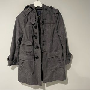 GAP Grey Wool Blend Toggle Coat with Hood Small Petite